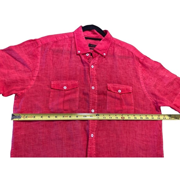 Bugatchi Button Up Shirt Men's Linen Pink Shaped Fit Hawian Short Sleeve Sz L - Picture 8 of 11
